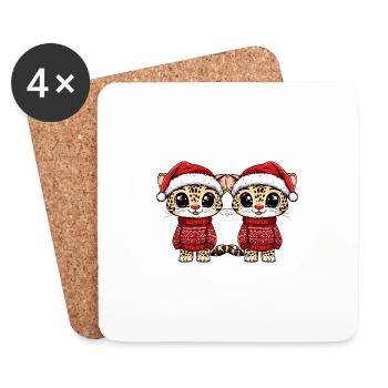 L’équipe de Noël léopard - Dessous de verre (lot de 4) - blanc - Devant