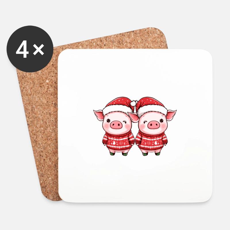 Schwein Weihnachten Team - Untersetzer (4er-Set) - Weiß