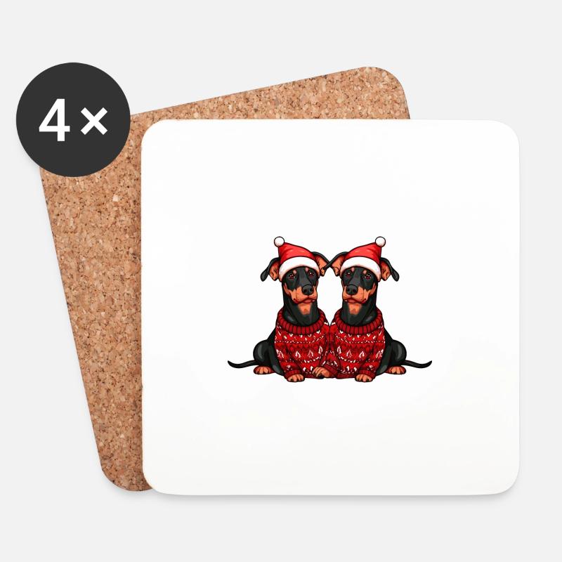Dobermann Hund Weihnachten Team - Untersetzer (4er-Set) - Weiß