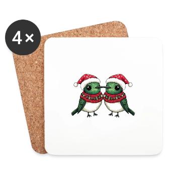 Équipe de Noël Colibri Oiseau - Dessous de verre (lot de 4) - blanc - Devant