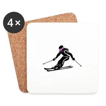 Ski Fahren Skiing Frau Symbol - Untersetzer (4er-Set) - Weiß - Vorne
