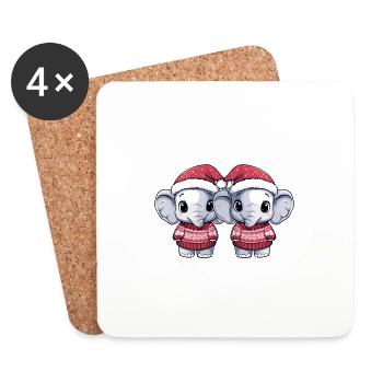 L’équipe de Noël des éléphants - Dessous de verre (lot de 4) - blanc - Devant