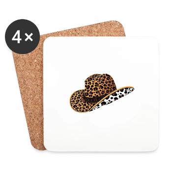Cowboyhut mit Leoparden- und Kuhmuster – Trendiges - Untersetzer (4er-Set) - Weiß - Vorne