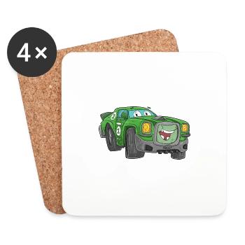 Race car with face - Coasters (set of 4) - white - Front