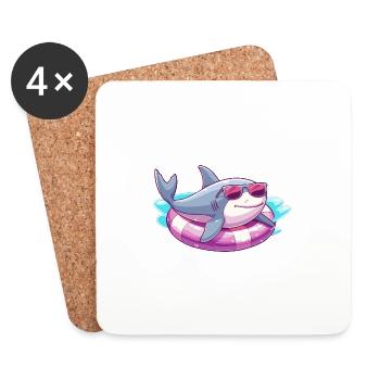 Bande dessinée d’été requin - Dessous de verre (lot de 4) - blanc - Devant