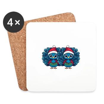 Peacock Bird Christmas Team - Coasters (set of 4) - white - Front