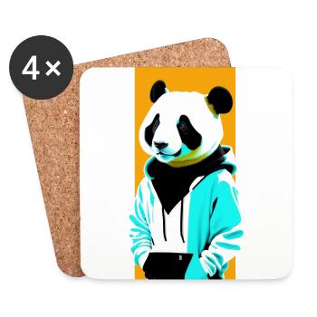 Panda en sweat à capuche - Dessous de verre (lot de 4) - blanc - Devant