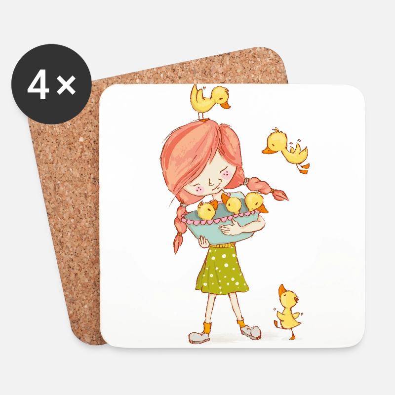 Mädchen mit Enten - Untersetzer (4er-Set) - Weiß