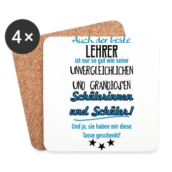 Bester Lehrer Tasse - Untersetzer (4er-Set) - Weiß - Vorne