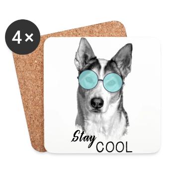 Chien - Reste cool - Dessous de verre (lot de 4) - blanc - Devant
