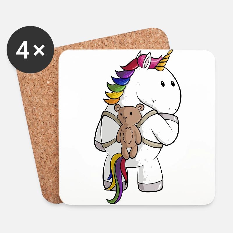 Comic Einhorn mit Rucksack - Untersetzer (4er-Set) - Weiß