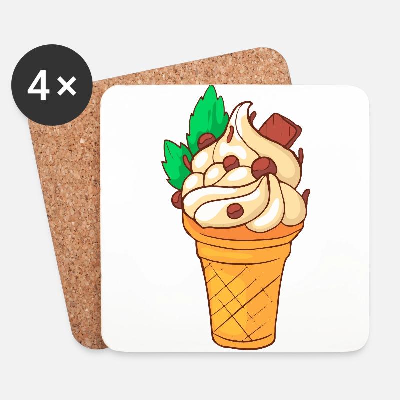 Eis Speiseeis Eiskrem Eiscreme Kugeleis Eisbecher - Untersetzer (4er-Set) - Weiß