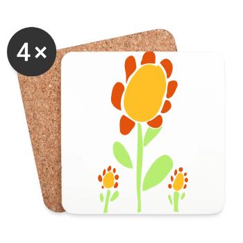 Fleur gaie aux feuilles jaunes et orange - Dessous de verre (lot de 4) - blanc - Devant