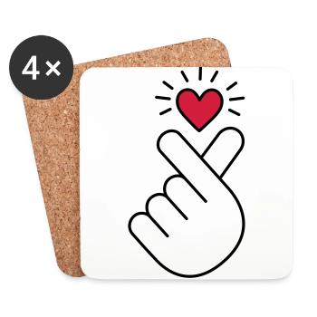 Coeur K-pop, symbole de la musique pop Corée K, doigt, main - Dessous de verre (lot de 4) - blanc - Devant