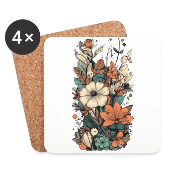Wunderschönes Boho Blumen Herbarium Bouquet - Untersetzer (4er-Set) - Weiß - Vorne