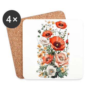 Wunderschönes Boho Mohn Herbarium Bouquet - Untersetzer (4er-Set) - Weiß - Vorne