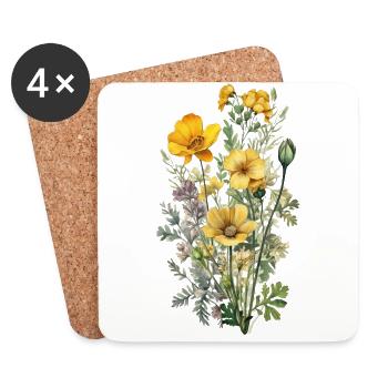 Wunderschönes Boho Blumen Herbarium Bouquet gelb - Untersetzer (4er-Set) - Weiß - Vorne