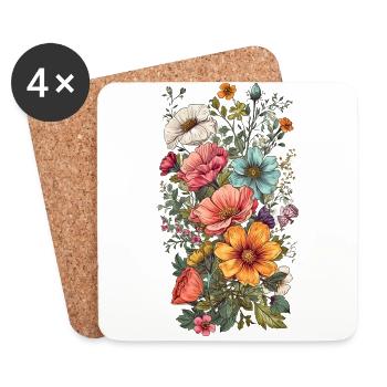 Wunderschönes Boho Blumen Herbarium Bouquet - Untersetzer (4er-Set) - Weiß - Vorne