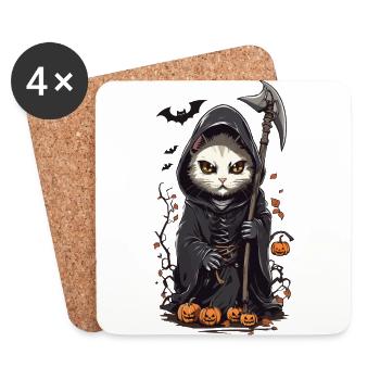 Süß gruseliges Katzen Sensenmann Halloween Design - Untersetzer (4er-Set) - Weiß - Vorne