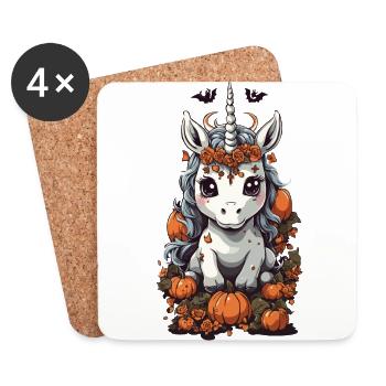 Mignon Halloween Licorne et conception de citrouille - Dessous de verre (lot de 4) - blanc - Devant