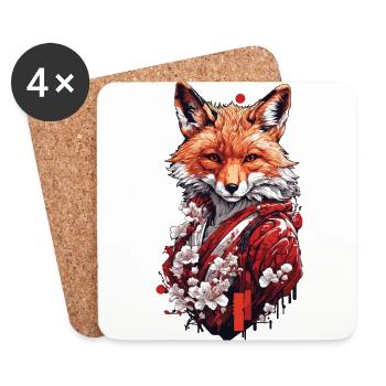 Magischer Fuchs & Kirschblüten Japanische Ästhetik - Untersetzer (4er-Set) - Weiß - Vorne
