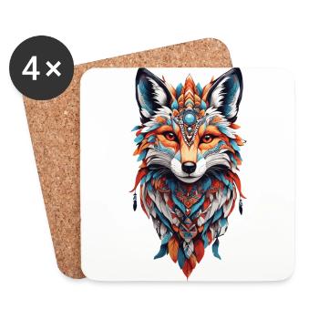 Spirituelles Indianer Fuchs Feder Design Boho Stil - Untersetzer (4er-Set) - Weiß - Vorne
