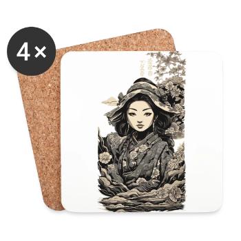 Femme japonaise dans le style rétro ukiyo-e - Dessous de verre (lot de 4) - blanc - Devant