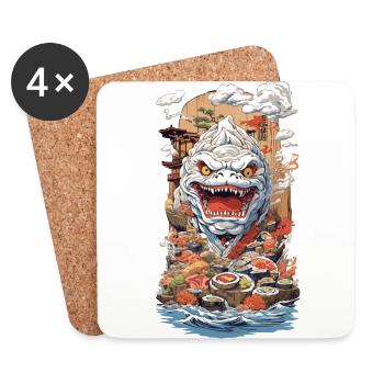 Sushi Sea Monster Manga Art Fusion - Coasters (set of 4) - white - Front