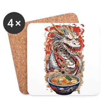 Anime Drache & Ramen Nudel Suppen Magie - Untersetzer (4er-Set) - Weiß - Vorne