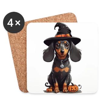 Sorcières teckel Halloween chien Magic Design - Dessous de verre (lot de 4) - blanc - Devant