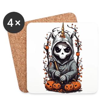 Kawaii Licorne Grim Reaper Halloween sort - Dessous de verre (lot de 4) - blanc - Devant
