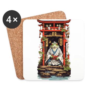 Fantasie Frosch im Tempel Japan Retro Design - Untersetzer (4er-Set) - Weiß - Vorne