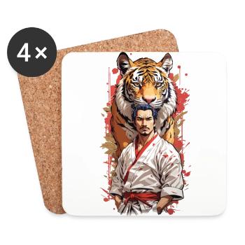 Tigre Martial Artiste Rétro Arts Martiaux Style d’Art - Dessous de verre (lot de 4) - blanc - Devant
