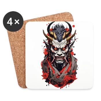 Japanese Oni Demon Retro Manga Design Style - Coasters (set of 4) - white - Front