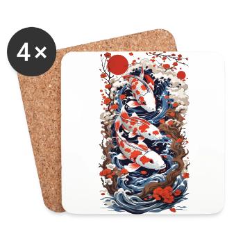 Ukiyo-E Koi carpe Art rétro Japon Design Style - Dessous de verre (lot de 4) - blanc - Devant