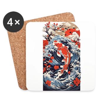 Koi japonais Ukiyo-e Poissons et eau Japon - Dessous de verre (lot de 4) - blanc - Devant