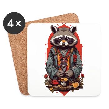 Glückbringender Waschbär Retro Japan Art Style - Untersetzer (4er-Set) - Weiß - Vorne