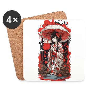 Japanische Ukiyo-E Ästhetik Retro Design Stil - Untersetzer (4er-Set) - Weiß - Vorne