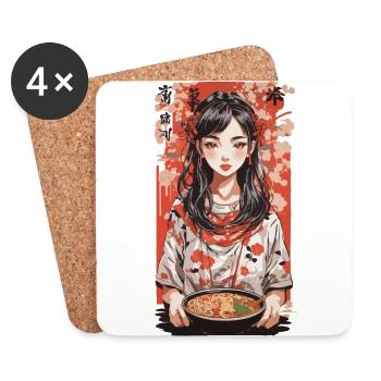 Soupes Ramen Japonaises Style Ukiyo-E - Dessous de verre (lot de 4) - blanc - Devant