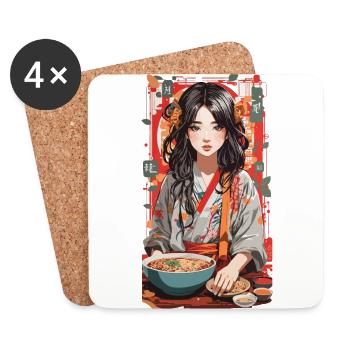 Ramen Anime Popart Japanische Nudelsuppe - Untersetzer (4er-Set) - Weiß - Vorne