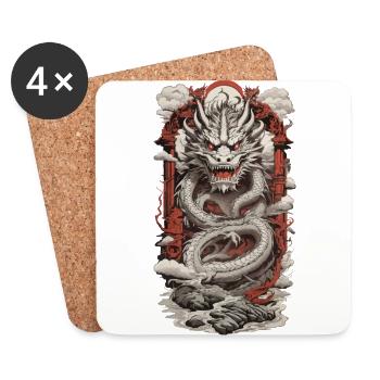 Asiatischer Drache im Retro Ukiyo-E Japan Stil - Untersetzer (4er-Set) - Weiß - Vorne