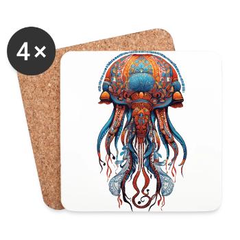 Jellyfish Sea Mandala Meditation Spirituality - Coasters (set of 4) - white - Front