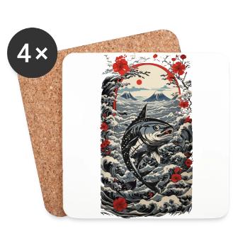 Ukiyo-E Thon Japonais Fleur De Cerisier Design - Dessous de verre (lot de 4) - blanc - Devant