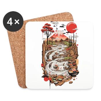 Aesthetic Popart Retro Sushi Ukiyo-E Streetwear - Untersetzer (4er-Set) - Weiß - Vorne
