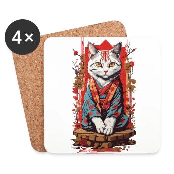 Japanische Ukiyo-E Katzen Geisha Kunst Design - Untersetzer (4er-Set) - Weiß - Vorne