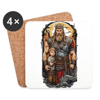 Wikinger Papa und Sohn Krieger Familie Vatertag - Untersetzer (4er-Set) - Weiß - Vorne