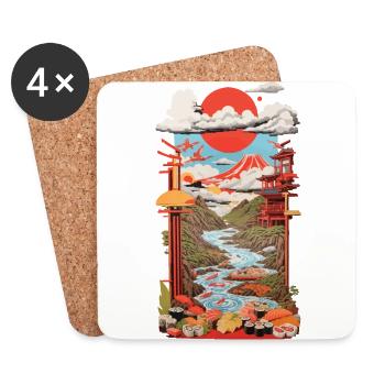 Ukiyo-E Sushi Landscape Japan Retro Streetwear - Coasters (set of 4) - white - Front
