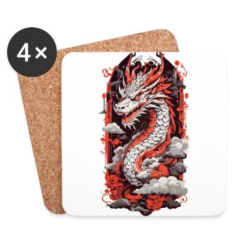 Feuer Drache Japan Ukiyo-E Otaku Kunststil - Untersetzer (4er-Set) - Weiß - Vorne