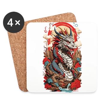 Ukiyo-E Drache Retro Japan Streetwear Design - Untersetzer (4er-Set) - Weiß - Vorne