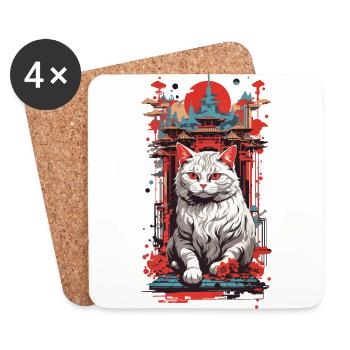 Vintage Japan Cat Ukiyo-E Retro Design - Coasters (set of 4) - white - Front